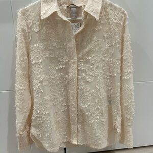 H&M Cream Textured Button Down Shirt